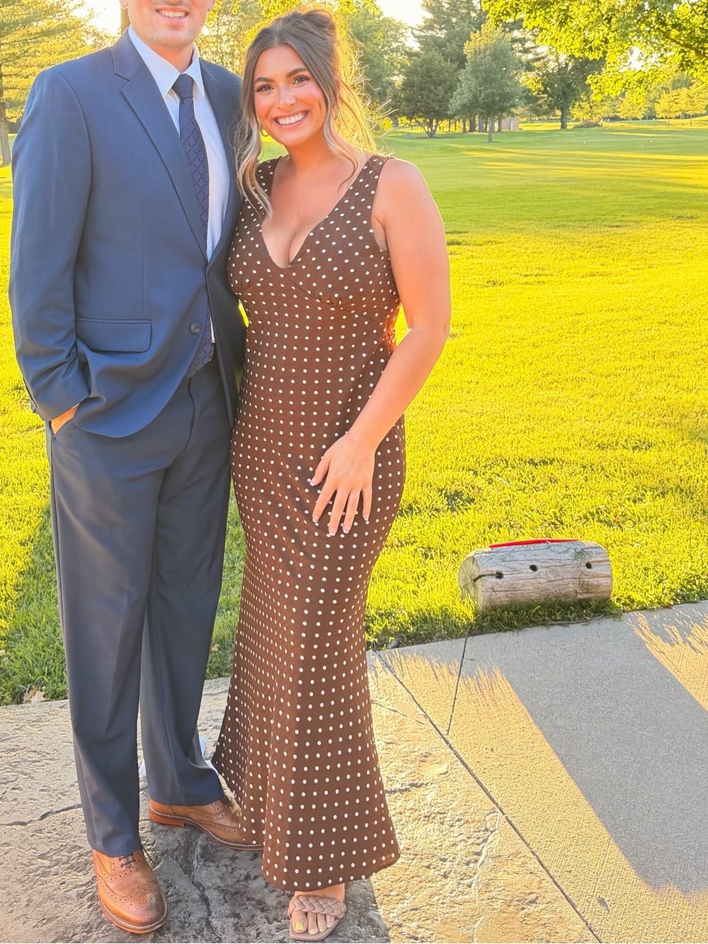 Princess Polly Brown Polka Dot V-Neck Maxi Dress